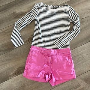 J CREW pink chino shorts and navy/white striped artist 3/4 sleeve top - 0/xxs